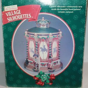 Mr. Christmas Village Silhouettes Ceramic Carousel FOR PARTS REPAIR AS IS READ